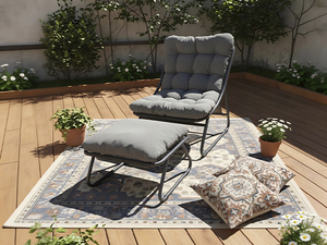 Sedia a dondolo <span class=keywords><strong>da</strong></span> esterno <span class=keywords><strong>con</strong></span> <span class=keywords><strong>schienale</strong></span> ergonomico confortevole, sedia lounge <span class=keywords><strong>da</strong></span> <span class=keywords><strong>giardino</strong></span> <span class=keywords><strong>con</strong></span> morbido cuscino grigio - Product Image 4
