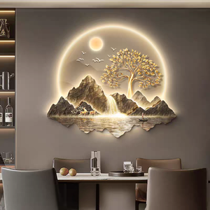 Quadro 3D con Albero della Fortuna Dorato, Decorazione Murale <span class=keywords><strong>per</strong></span> <span class=keywords><strong>Soggiorno</strong></span>, Sfondo Divano, Moderno Dipinto Luminoso di Lusso con LED - Product Image 4