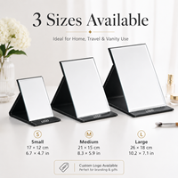 Miroir de maquillage pliable portable en cuir PU à une face avec support réglable pour le bureau, les voyages, les cosmétiques ou la coiffeuse