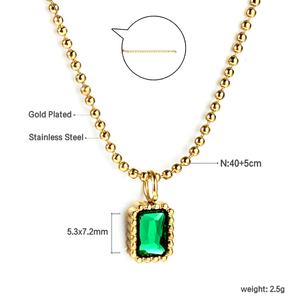Bijoux de mode, collier en acier inoxydable avec zircon vert, collier multi-styles avec pierre émeraude, plaqué or 18 carats - Product Image 5
