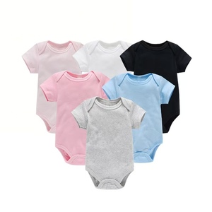 Venta al por mayor bebé recién nacido Onesie mameluco personalizado DIY Logo manga corta algodón liso tejido <span class=keywords><strong>ropa</strong></span> <span class=keywords><strong>de</strong></span> bebé - Product Image 1