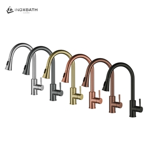 상업용 학년 304 스테인레스 스틸 주방 싱크 수도꼭지 풀 다운 헤드 단일 핸들 온수 믹서 시스템 - Product Image 1