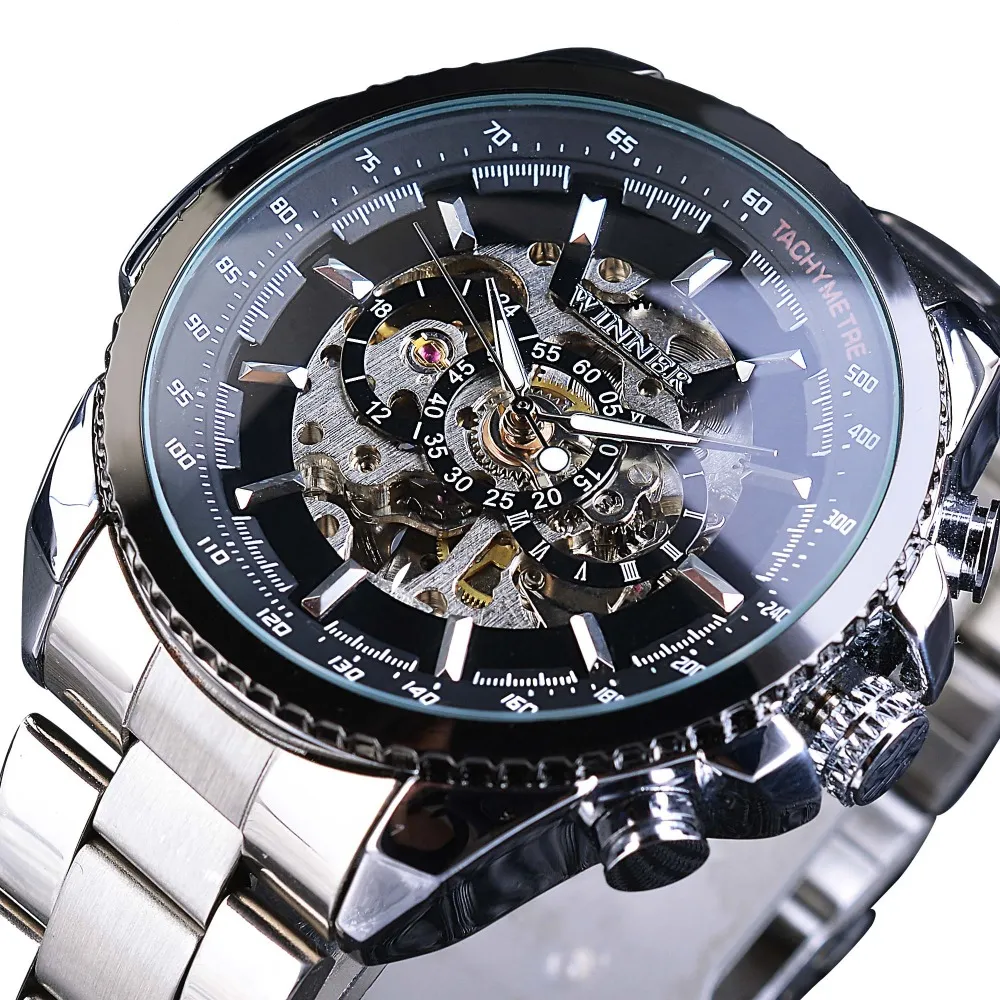Winner Watch Fashion Sport Design Bezel Golden Men orologi Top Brand Luxury Clock Men Steampunk Automatic Skeleton Watch