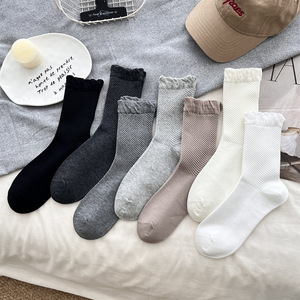 Women's Pure Cotton Slouch <b>Socks</b> Solid Color Breathable Mid-Calf <b>Socks</b> For Summer Casual Wear - Product Image 2