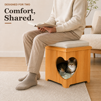 Repose-pieds/Siège carré multifonctionnel écologique et mignon en bois massif, partagé humain-animal, 2-en-1, avec niche dissimulée pour chat et chien, luxe moderne