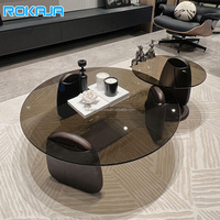 Table basse ronde de salon, design minimaliste, table basse en verre trempé, ensemble de tables basses, base en bois massif moderne