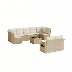 Conjunto de Sofás de Jardín Beige de Mimbre Sintético con Cojines de Espuma de Alta Densidad, Diseño Contemporáneo Impermeable - Product Image 1