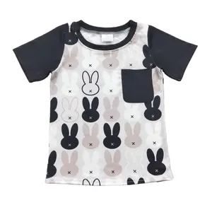 RTS NO MOQ baby boy clothes black bunny rabbit toddler easter tshirt baby easter clothing