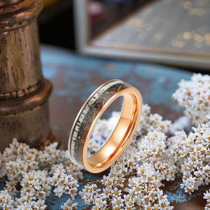 Gentdesジュエリーローズゴールドメッキ結婚指輪砕いた隕石チップウイスキー木鹿ホーンアントラータングステンリング女性男性 - Product Image 5