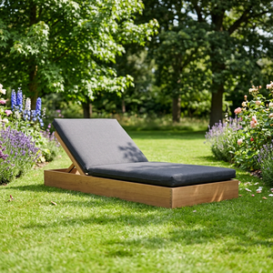 Sillón de Exterior con Cojín de Tela de Poliéster Gris, Estructura de Madera de Teca, Diseño Moderno sin Brazos, Resistente a los Rayos UV, para el Borde de la Piscina - Product Image 2