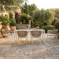 Ensemble de salle à manger d'extérieur moderne 7 pièces en rotin PE, mobilier de terrasse avec chaises en aluminium et table de jardin