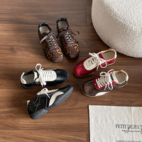 Nouvelles baskets décontractées en daim PU 35-40 pour femme, idéales pour la marche quotidienne, motif léopard noir et rouge
