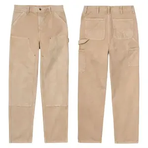Custom Sweatpants for Men Jogger Pants Khaki Casual baggy cargo pants Denim Fabric Double Knee Custom mens Jeans pants