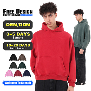Sudadera con Capucha de Felpa de 400GSM, Estilo Vintage Lavado, Corte Amplio y Recto, Holgada e Informal para Hombre - Product Image 1