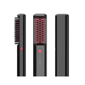 portable usb rechargeable large battery beard straightener cordless hair straightening brush for men