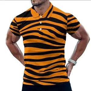 Custom colorblock golf t shirt polyester men's apparel stretch tigers Stripes full print cool golf clothes polos shirt