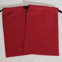 Sac cadeau en coton et lin rouge écologique avec cordon de serrage pour mariage, fête, logo personnalisé imprimé, emballage en mousseline, pochette à poussière pour bijoux