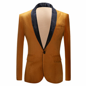 Chaqueta de traje ajustada de <span class=keywords><strong>terciopelo</strong></span> plano para <span class=keywords><strong>hombre</strong></span>, gran oferta, chaqueta informal para vestido de banquete de boda europeo y americano - Product Image 6