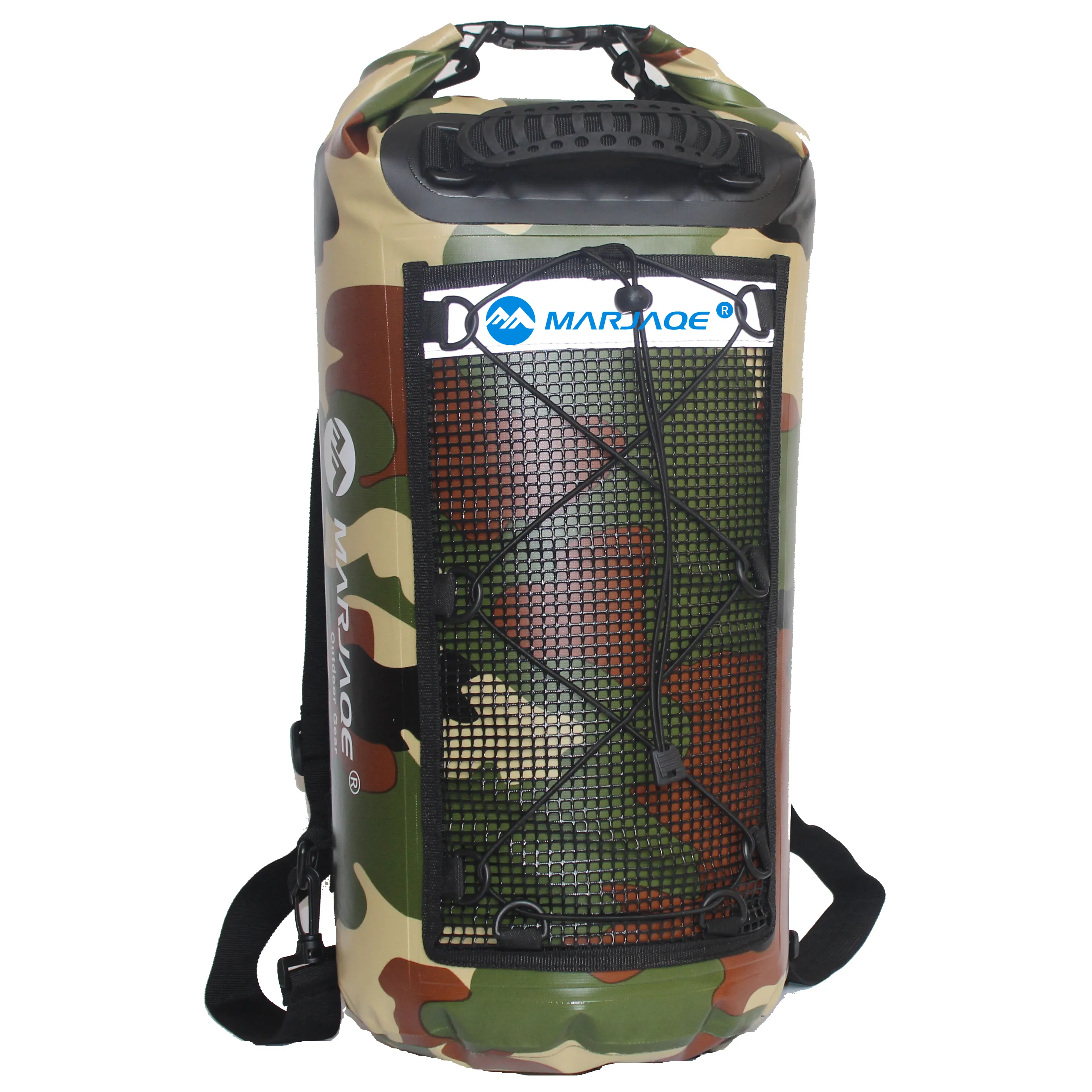 Bolsa seca de camuflaje, saco impermeable de camuflaje, cubierta de lluvia, artículos de mochila, mochila para deportes acuáticos de 20L, paquete oceánico, cilindro con malla