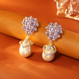 Orecchini di Lusso con Zirconi e Perle a Goccia, Stile Retrò Francese, Moda di Alta Gamma, Orecchini Raffinati per Donne, Lusso Leggero Stile Reale - Product Image 2