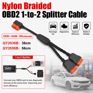 สาย OBD แบบ 1 ต่อ 2 สำหรับขายส่ง ขนาด 26AWG ป้องกันการรบกวน สายสแกนเนอร์รถยนต์แบบสองพอร์ต สายถักไนลอน สาย OBD2 สำหรับยานยนต์ - Product Image 1