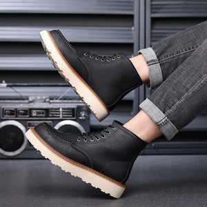 Hot Selling High Top Lace-Up Waterproof Genuine <b>Leather</b> <b>Boots</b> for Men with Rubber Outsole Winter Autumn <b>Work</b> <b>Boots</b> - Product Image 2