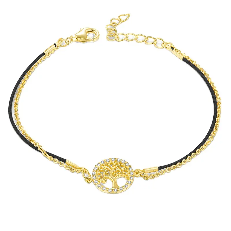 Perhiasan Bagus Gelang untuk Wanita Pohon Pesona Kulit Gelang Sterling 925 Perhiasan Perak Gelang Berlapis Emas