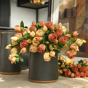 Bouquets de roses artificielles vintage orange au toucher réel pour une décoration esthétique de la pièce et de la ferme - Product Image 2