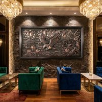 Sculpture en bronze sur mesure à thème oriental : Aigle en vol et paysage floral en relief, conception personnalisée + service de montage expert