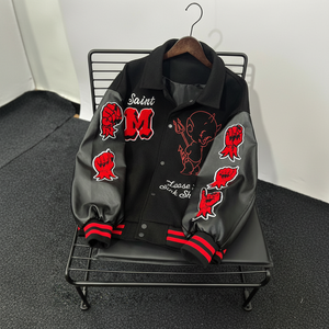 Veste à manches en cuir universitaire pour hommes, modèles les plus populaires personnalisés, vestes pour hommes à motif de lettres brodées du baseball universitaire - Product Image 1