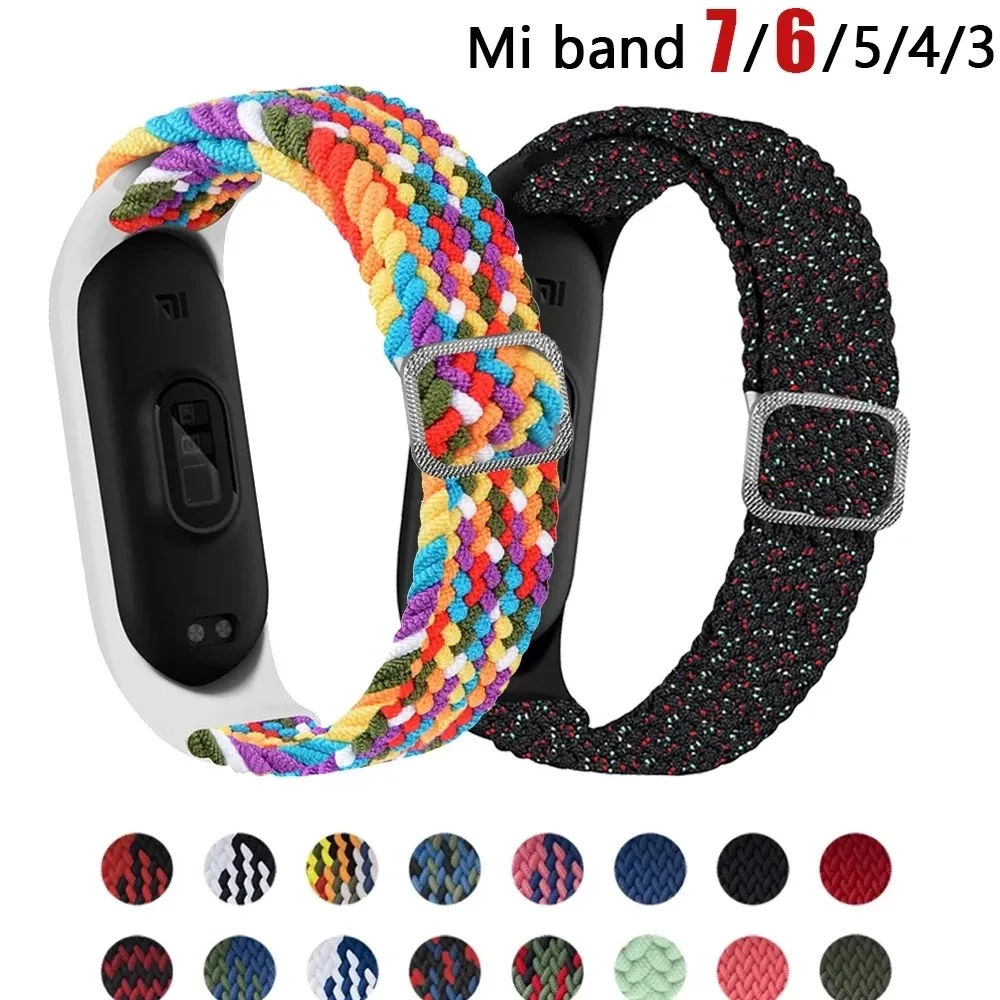 Bracelet for Mi band 7 6 Strap Elastic Adjustable Nylon Braided Miband4 5 Correa Wristband for Xiaomi Mi Band 4 3 5 6 7 Strap