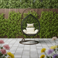 Fauteuil suspendu moderne en métal noir pour extérieur avec coussin à séchage rapide pour jardin, balcon et parc