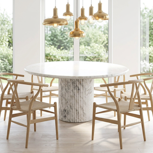 Modern Vintage <b>Outdoor</b> Garden <b>Dining</b> <b>Table</b> Marble Round Natural White Living Room Indoor Kitchen - Product Image 1