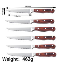 Couteau à steak Full-Tang avec manche en bois massif Ensemble de couteaux à lame dentelée en acier inoxydable de haute qualité pour couper le bœuf et les steaks