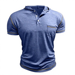 Men's Hooded Short Sleeve Custom Logo High Quality Skin-Friendly Casual T-Shirt Regular Fit Contrast Trim Regular Length Plain - Product Image 4