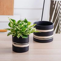 Pot de fleurs en céramique - 5 + 7 pouces, pots de plantes robustes avec trou de drainage et bouchons en caoutchouc - Noir semi-mat et naturel