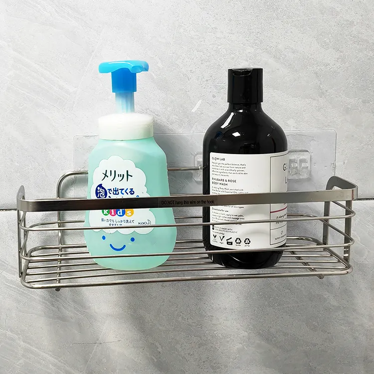 Organizer Adhesive No Drilling Wall-mounted Shower Caddy Shelf 304 Stainless Steel Accessories Bathroom Rack