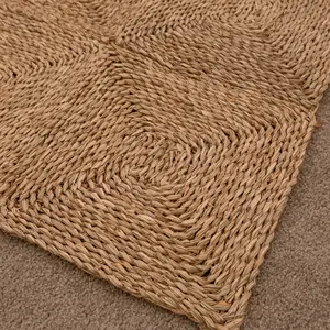 Tapis Pliable Carré en Osier Naturel Tissé à la Main Panier en Osier Naturel, Artisanat Décoration Vintage Pendaison de Crémaillère