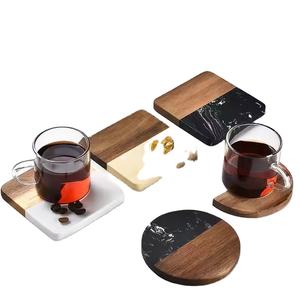 2025 nouveau AY Logo écologique 10 cm bois marbre sous-verres <span class=keywords><strong>ardoise</strong></span> sous-verres ensemble sous-verre napperon cuisine accessoires porte-gobelet - Product Image 4