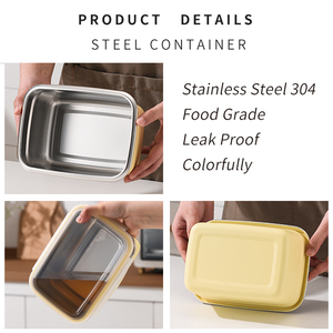 Caja hermética de almacenamiento de alimentos de acero inoxidable respetuosa con el medio ambiente, contenedores para refrigerador, organizador, contenedor de mantenimiento fresco - Product Image 2