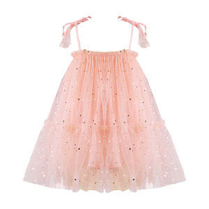 Vestido de tirantes de tul de doble capa con purpurina de estrellas doradas rosa claro <span class=keywords><strong>para</strong></span> niñas, con lazo, transpirable, hasta la rodilla, informal, <span class=keywords><strong>para</strong></span> fiesta, ODM, verano - Product Image 2