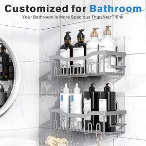 Modern <b>Kitchen</b> Bathroom Shower Caddy <b>Shelf</b> Organizer Soap Dish Wall-Mounted Iron Storage <b>Shelf</b> Easy Corner No Drilling Required - Product Image 2