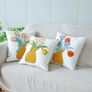 Sarung bantal buket bunga Tulip kualitas tinggi, sarung bantal dekorasi Sofa rumah, sarung bantal kecil bordir handuk Tulip