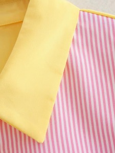 2024 Fashion Custom Color Block Lady Langarmhemd Gestreifte Brusttasche <span class=keywords><strong>Botton</strong></span> up Gelb rosa Top Shirt für Damen - Product Image 3