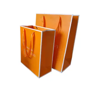 Роскошный дизайн, оранжевая большая атласная ручка с принтом, модные аксессуары, сумки, индивидуальные бумажные сумки для покупок с логотипом