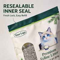 Sachet pour litière pour chat imprimé sur mesure à 8 soudures latérales, pochette à fond plat refermable de qualité alimentaire avec fenêtre transparente