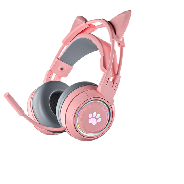 Soyto G25 Wired Gaming Computer Headset with Dynamic Driver LED Lights RGB Atmosphere ENC Noise Cancellation Cute Cat Ear Design