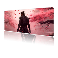 Tapis de souris de jeu japonais antidérapant et imperméable en caoutchouc, motif fleur rose samouraï, grand format avec bords cousus, en stock