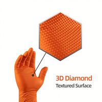Gants robustes orange 8Mil avec texture diamantée pour l'entretien des machines Travaux de construction Jetables sans latex