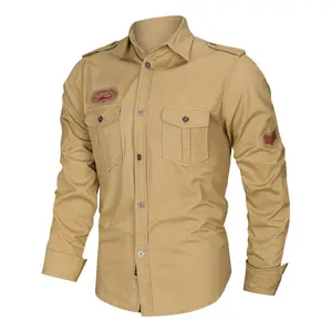 2021 Novo Design 100% Algodão Conforto Respirável Estilo Militar Homens Manga Longa Plus Size Camisa - Product Image 1